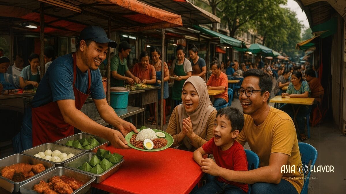 Eating Nasi lemak at a Hawkers Stand