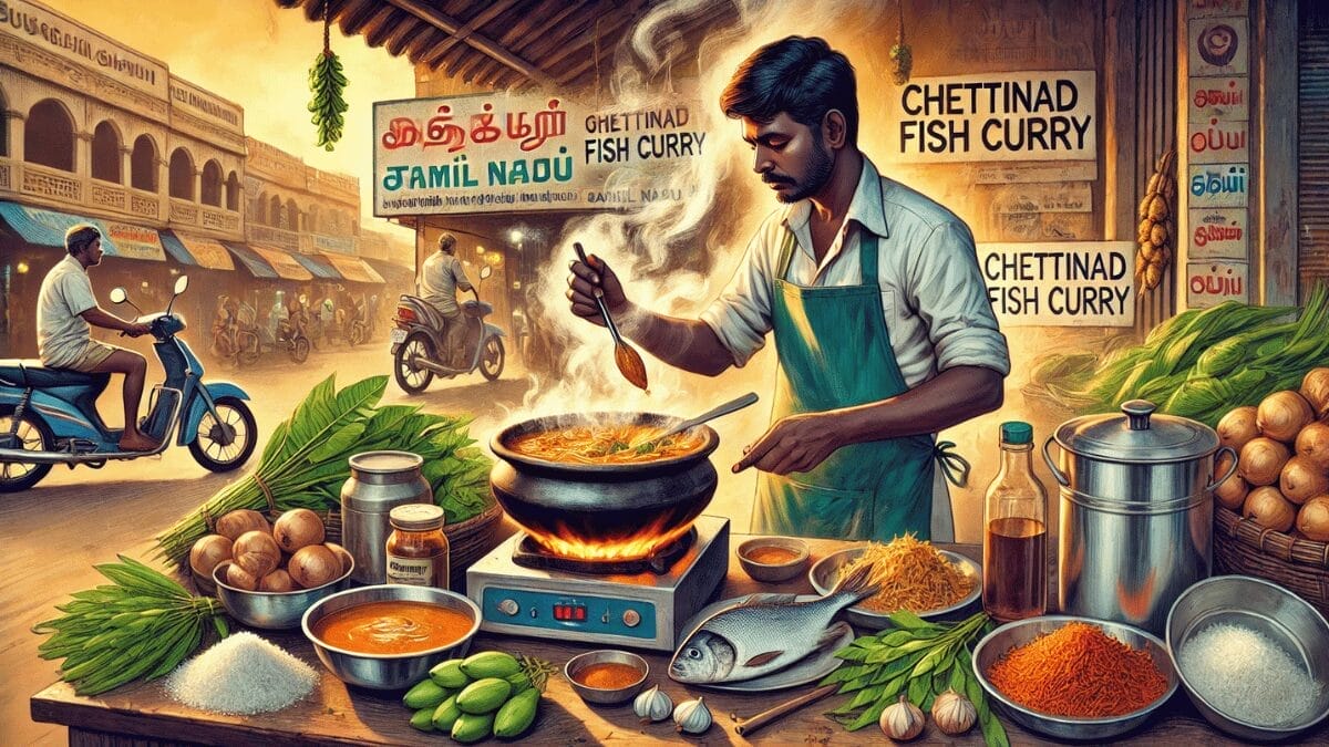 chettinad fish curry recipe being prepared