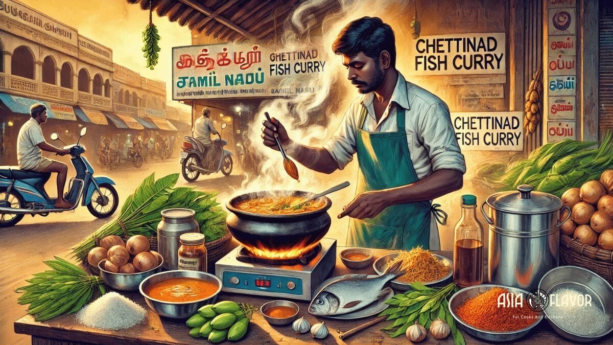 Chettinad Fish Curry Recipe being prepared