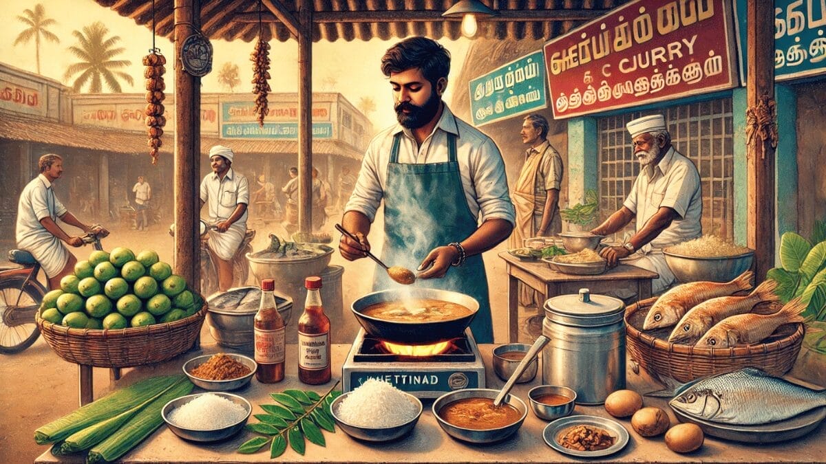 preparing chettinad fish curry