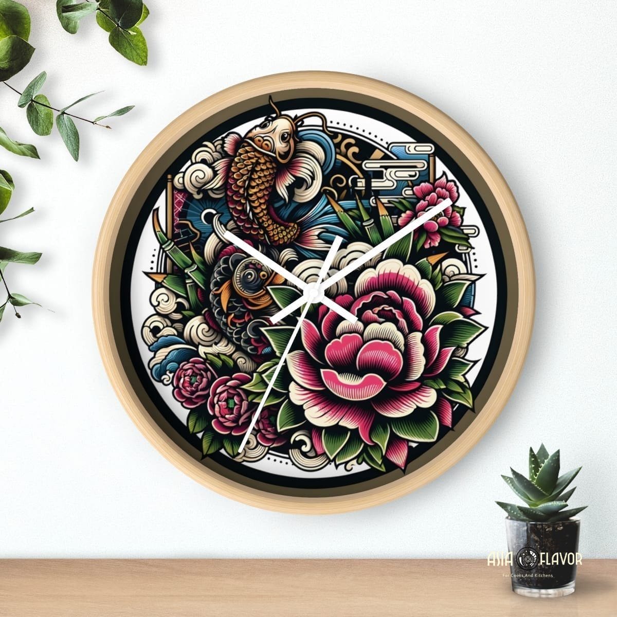 Eastern Haven Wall Clock Artistic Koi and Floral 10" - Image 3