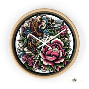 Eastern Haven Wall Clock Artistic Koi and Floral 10"