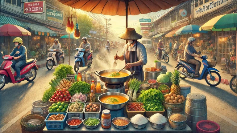 Authentic Thai Red Curry Recipe: Origins, History, And Variations 1 thai red curry being prepared at a hawker stall