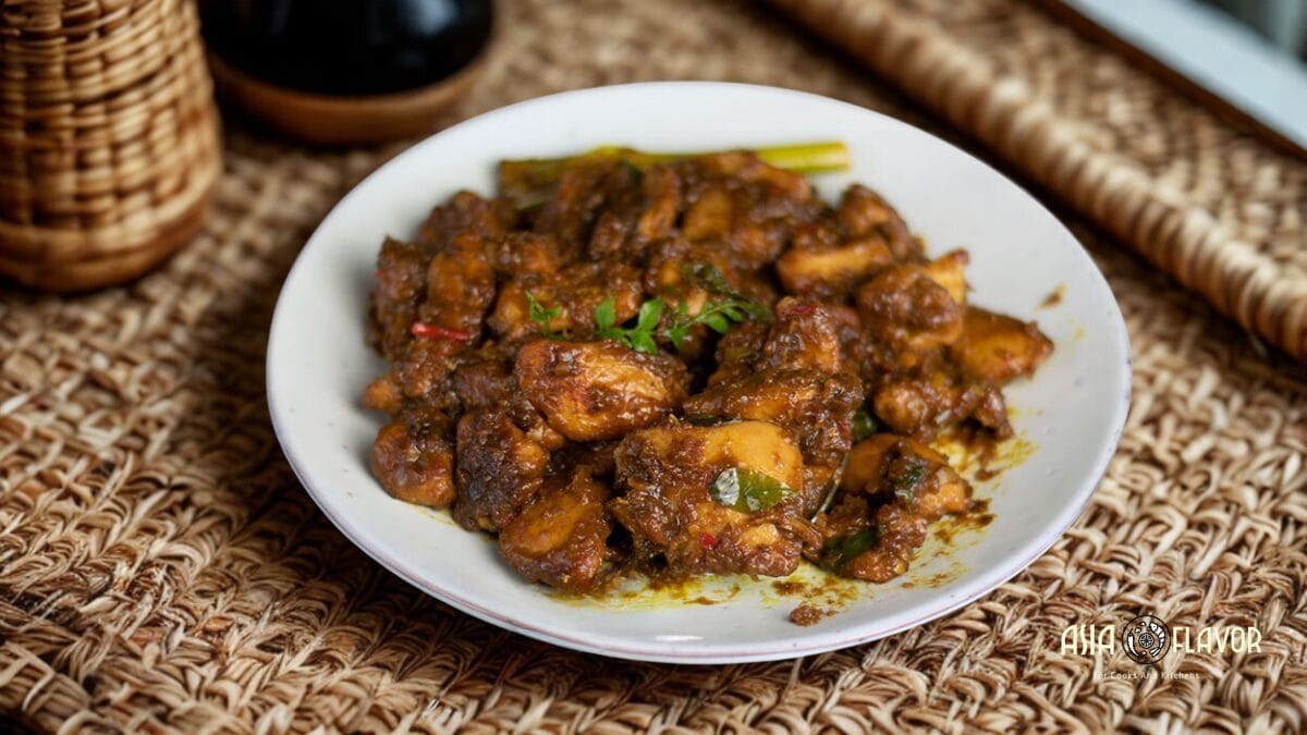 Kam Heong Chicken on rattan