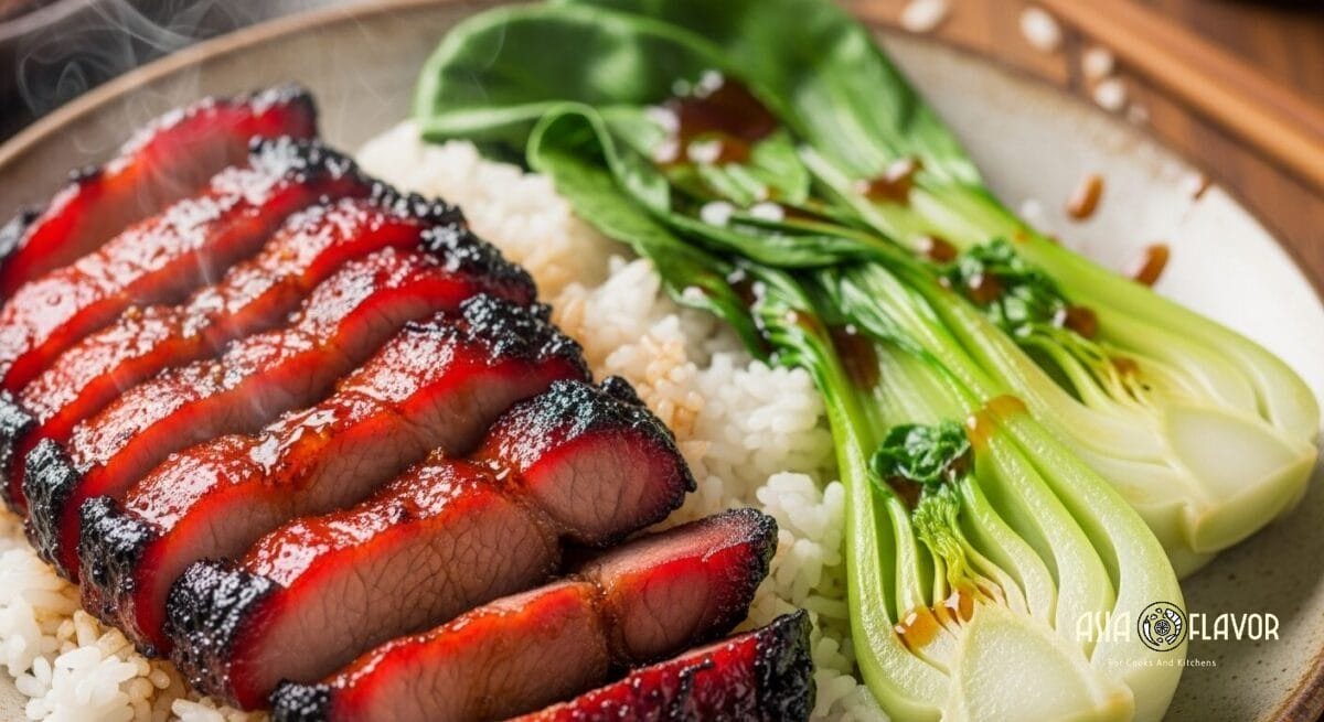char siu rice and bok choy